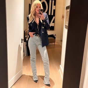 The Attico - Dione long flared cotton denim jeans - Light blue 28”